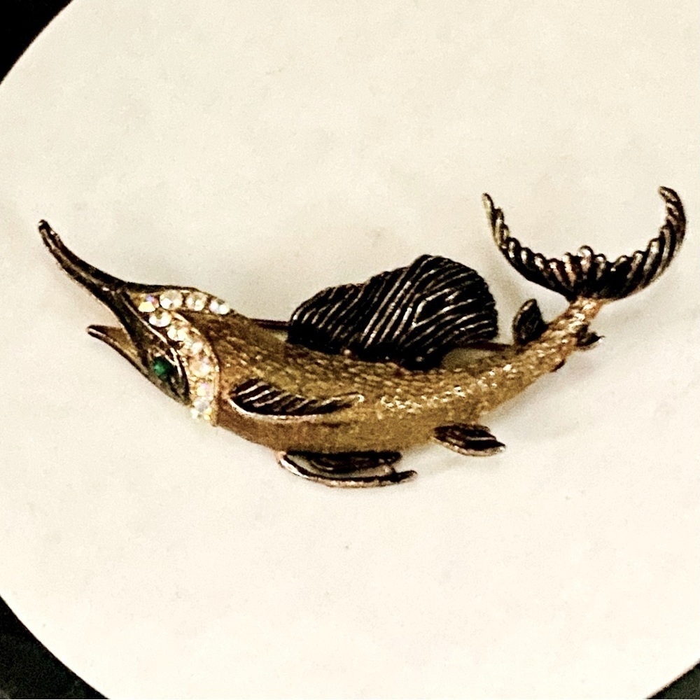 Sailfish Gemstone Sailfish Vintage Art Deco Brooch